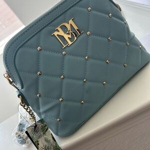Badgley Mischka Blue and Gold Crossbody Bag with Quilted Design